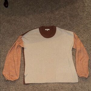Madewell Cream and Brown Crewneck Sweater